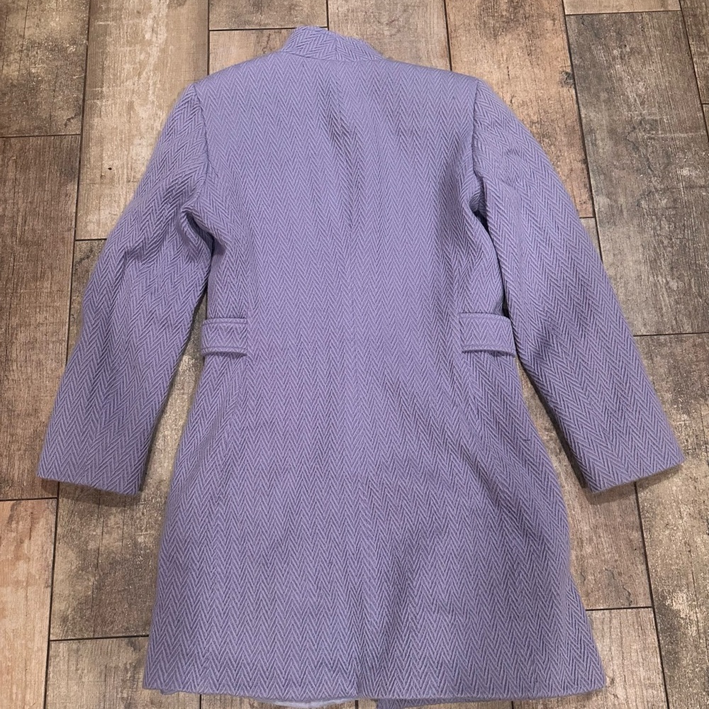 Chic Periwinkle Purple Herringbone Pea Coat Lined Button Down Fitted Flare - Picture 2 of 7